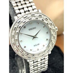 Seiko Women's Watch SUP373 Tressia Diamond Mother of Pearl Dial Solar Si…